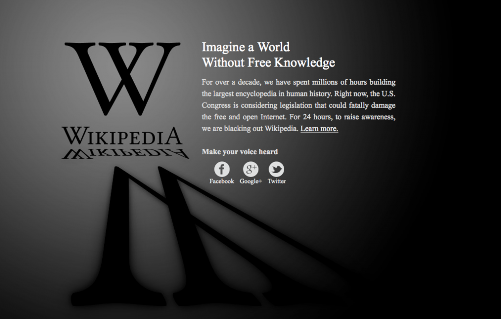 wikipedia-protest-sopa Wikipedia protests sopa by blacking its website.