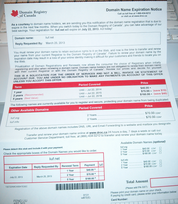 Domain Registry of Canada 的来信